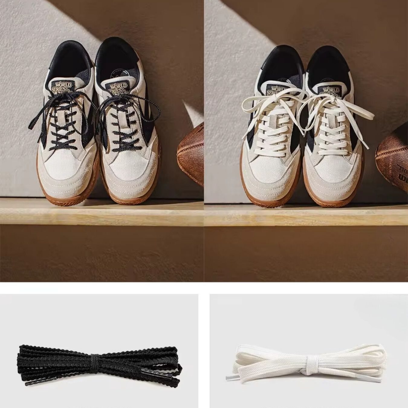 Lost Laces 01 Trendy Sporty Beige, Black Low Top Lace up men's women's casual urban stylish everyday lace up black or white